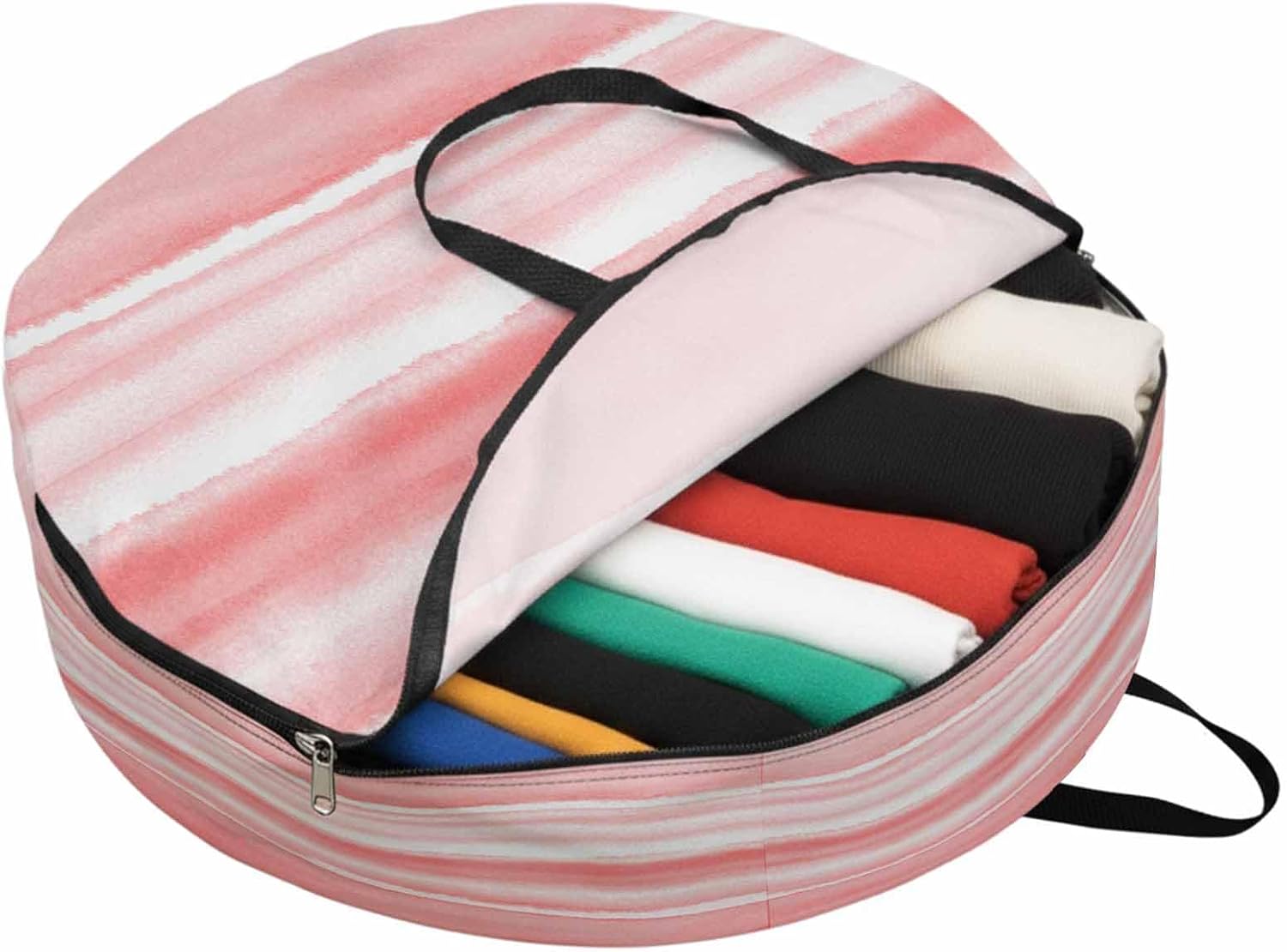 Storage Bag Abstract Waves Round Storage Totes Bins Closet Organizers with Zippers & Handle Stripes Watercolor Ombre Pink Clothes Storage Container for Bedroom Dorm Space Saving Packing Supplies Bags