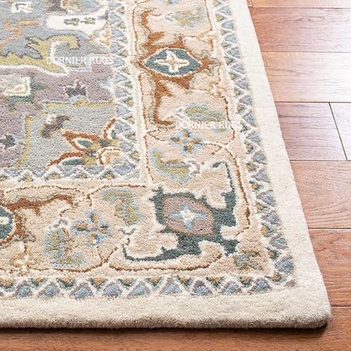 Image of Woolen Tufted Carpet 4x6 Feet - Thick Traditional Area Rug for Living Room, Bedroom & Office - Handcrafted Wool Floor Carpet