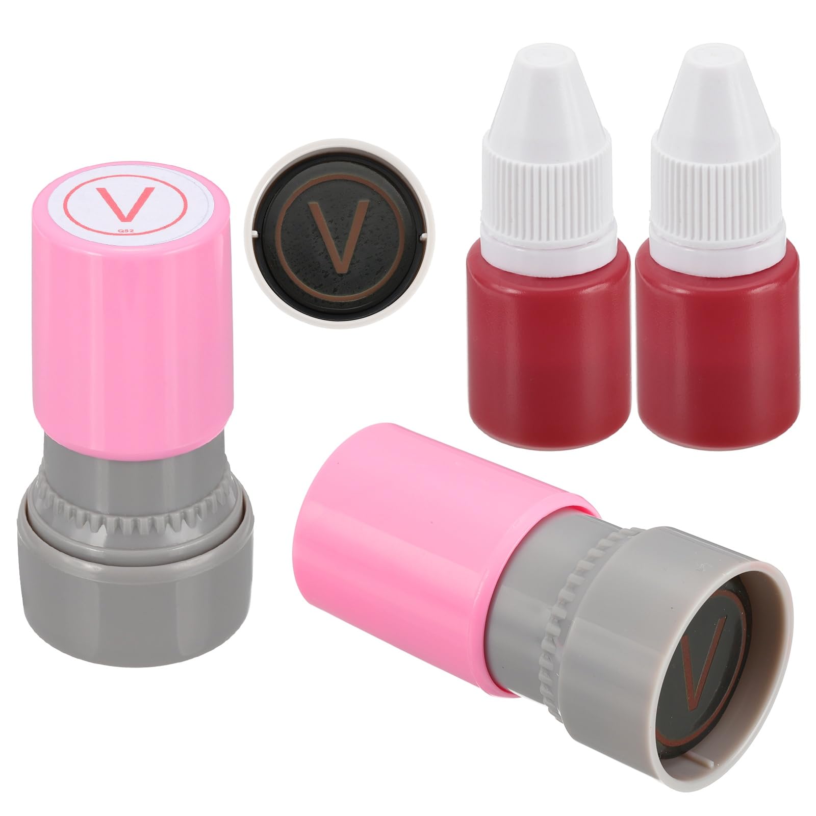 PATIKIL Letter Stamps Self Inking, 2Pcs Alphabet V Character Teacher Ink Initial Stamp with Refill Ink for Class Notebook Scrapbooking DIY Craft, Pink