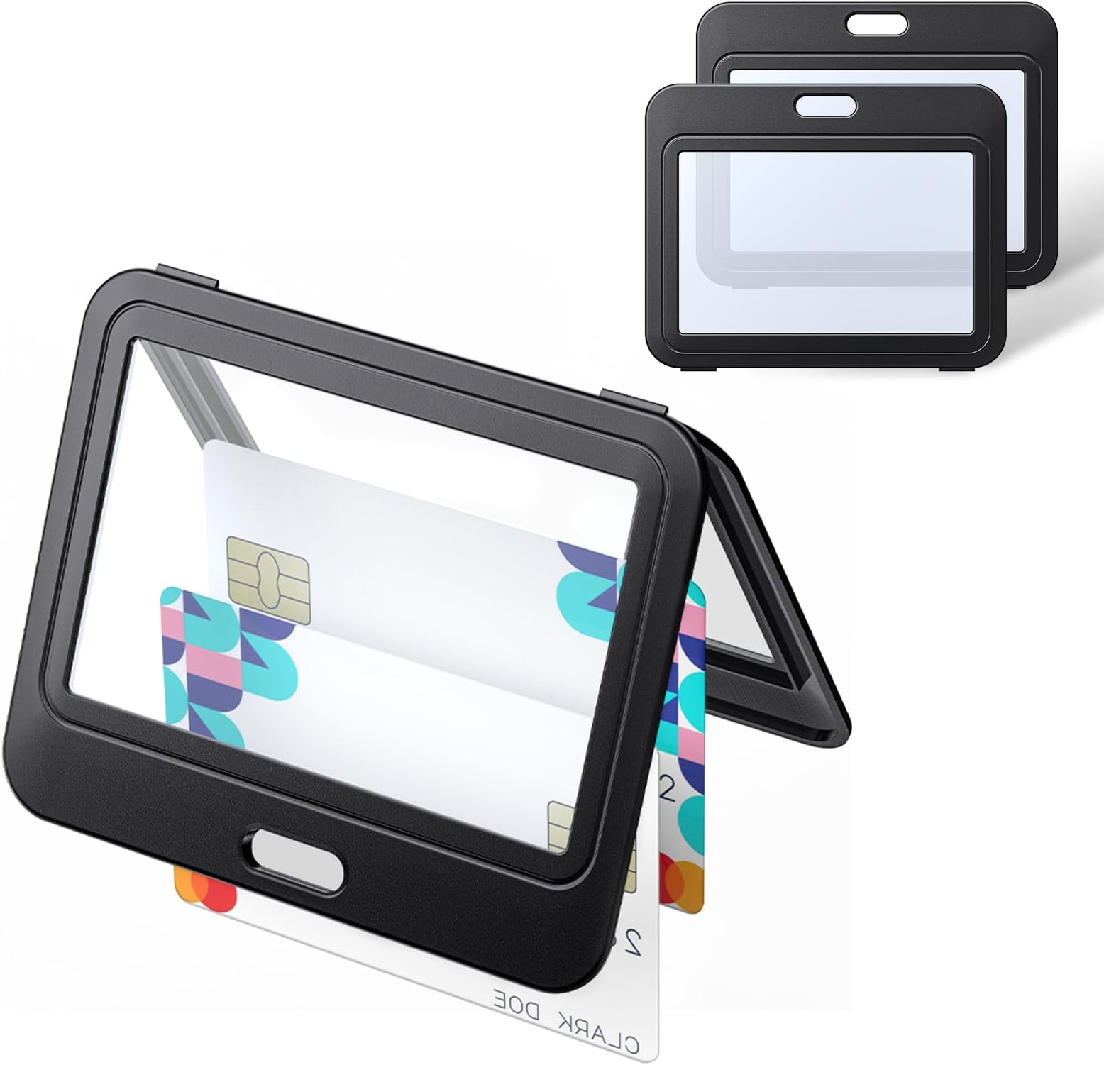 Uniclife 3 Pack ID Badge Holder with Double-Sided Windows Horizontal Hard Plastic Case Black Card Protector Pouch for Office School ID Credit Cards Proximity Key Cards Driver’s Licenses and Passes