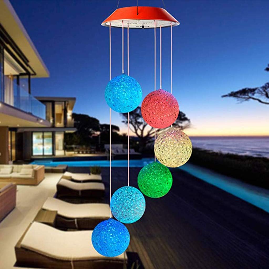 Tvoip Color Changing LED Solar Power Lamp Crystal Ball Wind Chimes Garden Decoration Yard Waterproof LED Light Lighting Hanging Decor (Crystal Ball) image 4