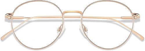 Miniatura 7 de ANDWOOD Lentes de bloqueo de luz azul para mujeres y hombres cara pequeña transparente bloqueo de luz azul marco de metal redondo dorado
