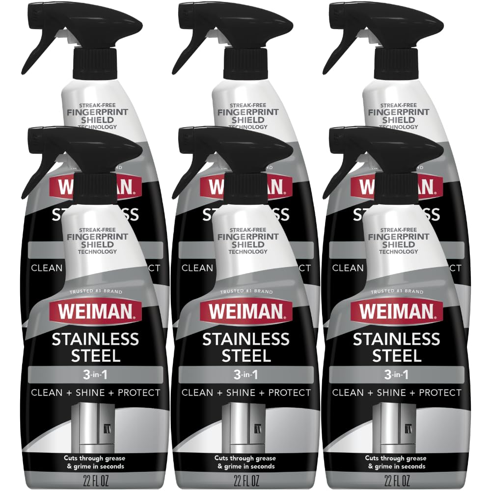 Photo 1 of Weiman Stainless Steel Cleaner & Polish, 6 Pack, Anti Fingerprint Spray, Water Spots & Grease, No Streaks or Residue, Safe for Metal Polish, Chrome, Appliances, Fridge, Sinks & Grills