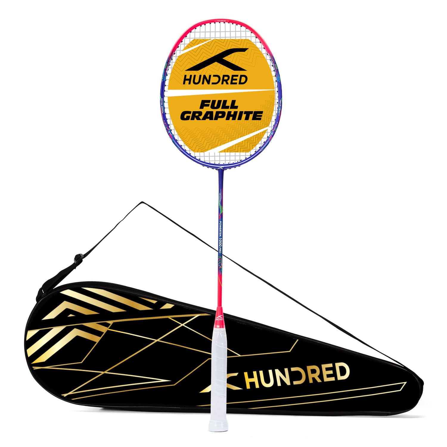 HUNDRED POWERTEK 1000 PRO Badminton Racquet (Navy/Pink, Grip Size: G6) | Material: Graphite | Full Cover | for Intermediate Players | Strung