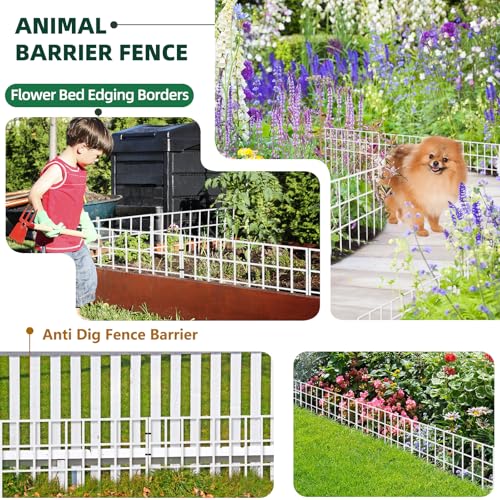 Image of 31ft(L) x 13in(H) Animal Barrier Fence, 22 Panels No Dig Garden Fence for Dog Rabbit, Rustproof Anti Digging Barrier, Garden Edging Border Ground Defense for Outdoor, Yard, Patio, White