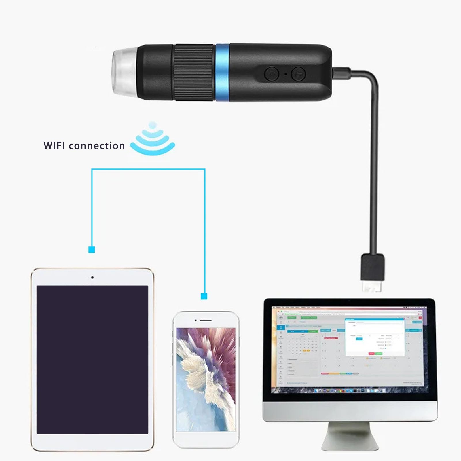 Digitales Mikroskop-Set, Kabelloses USB-Mikroskop mit 8 LED-Leuchten und ABS-Ständer, 1000-fache Vergrößerung, 1080P HD, Tragbar für Window Phone Tablet-Computer Phone
