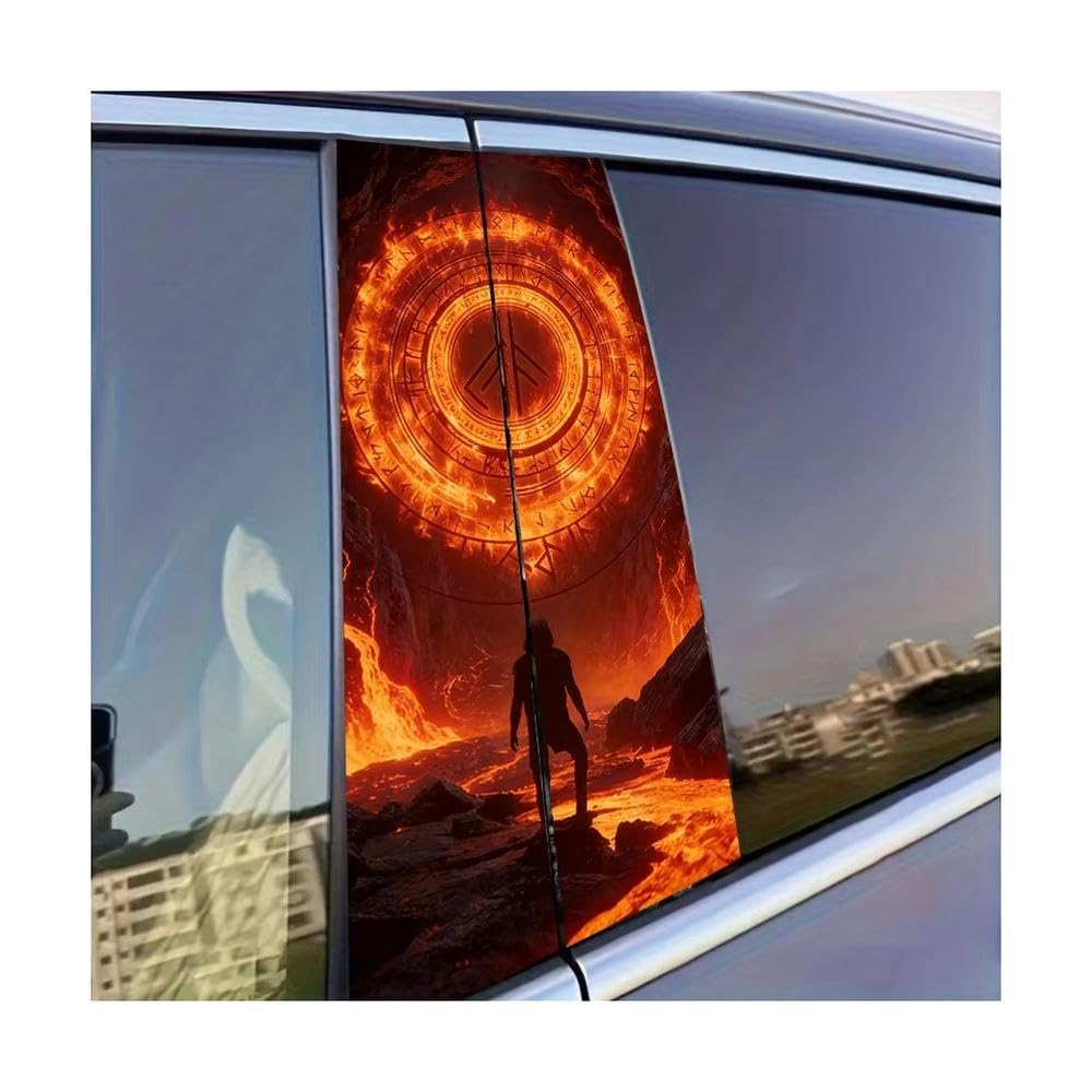 Dabhuoc One Color Car Parts 2 Pcs Car Door Post Decals Flaming Rune Circle Glossy Protective Polyethylene Film