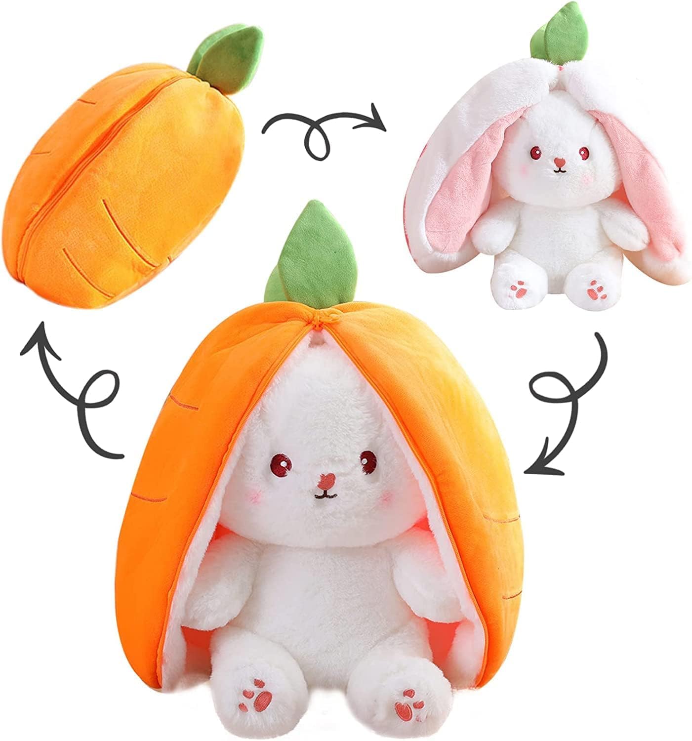 Jesir Conejito de Peluche de Fresa y Zanahoria, Simpático Reversible Con Cremallera, Adorable Regalo para Niños (10 Pulgadas Zanahoria) - 10 pulgadas zanahoria