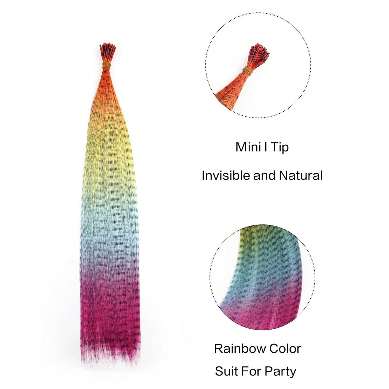Plumes Cheveux Extensions de cheveux synthétiques en plumes colorées arc-en-ciel, postiches longues et lisses for filles(YMF-TZ-JB-50pcs)
