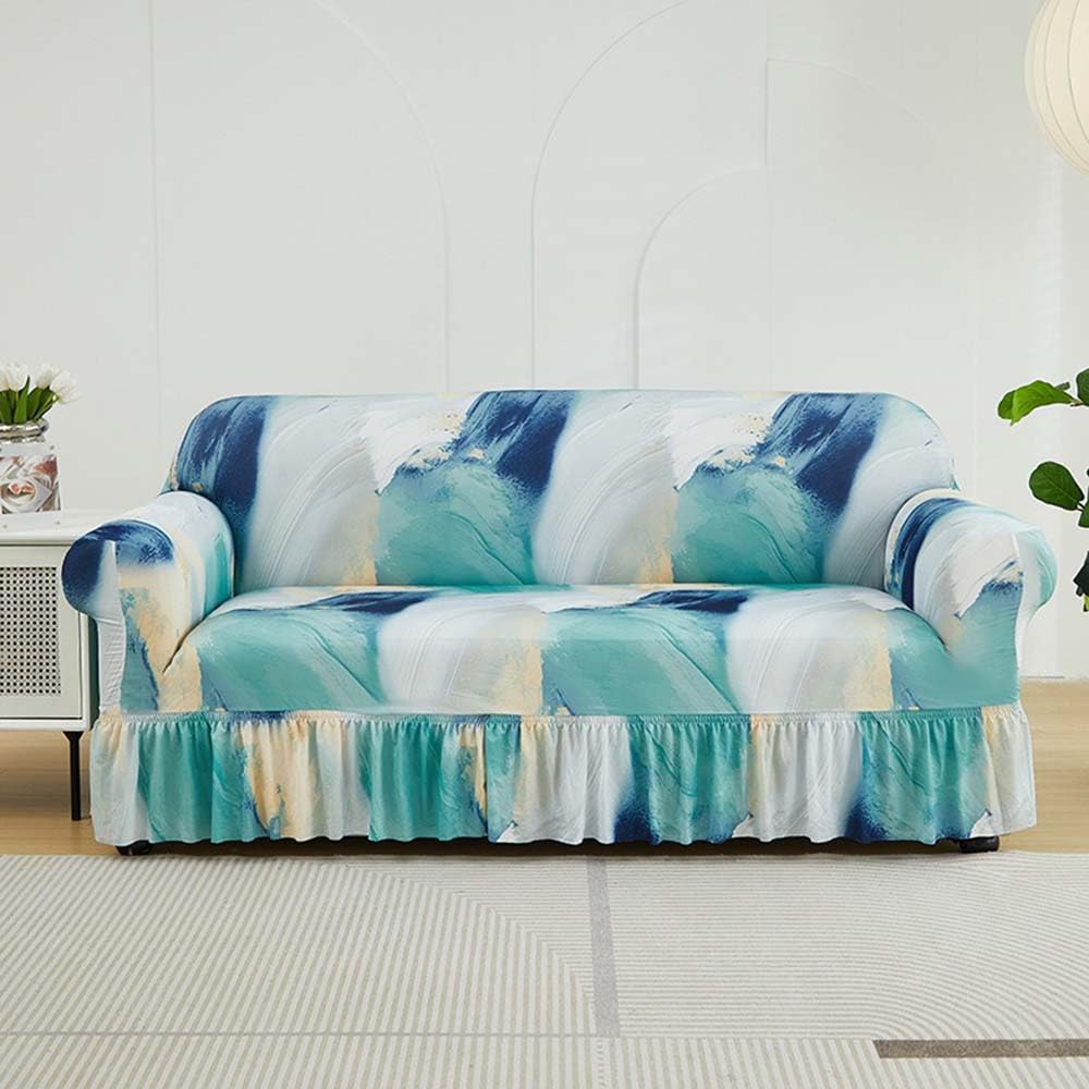 SDYdsgE sofa cover， Stretchy Sofa Slipcover with Non Slip Spandex Fabric for 1 4 Seater Couch Stylish Skirt Design(K,2 Seater/57 72in)