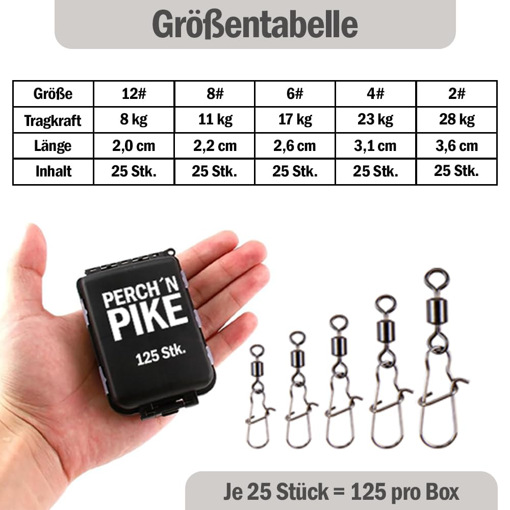 Krętlik wędkarski w zestawie z pudełkiem, Duo-Lock Snap, 8-28 kg, zestaw krętlików, 125 krętlików do spinningu, krętlik wędkarski z karabińczykiem do pstrąga, okonia, sandacza i szczupaka
