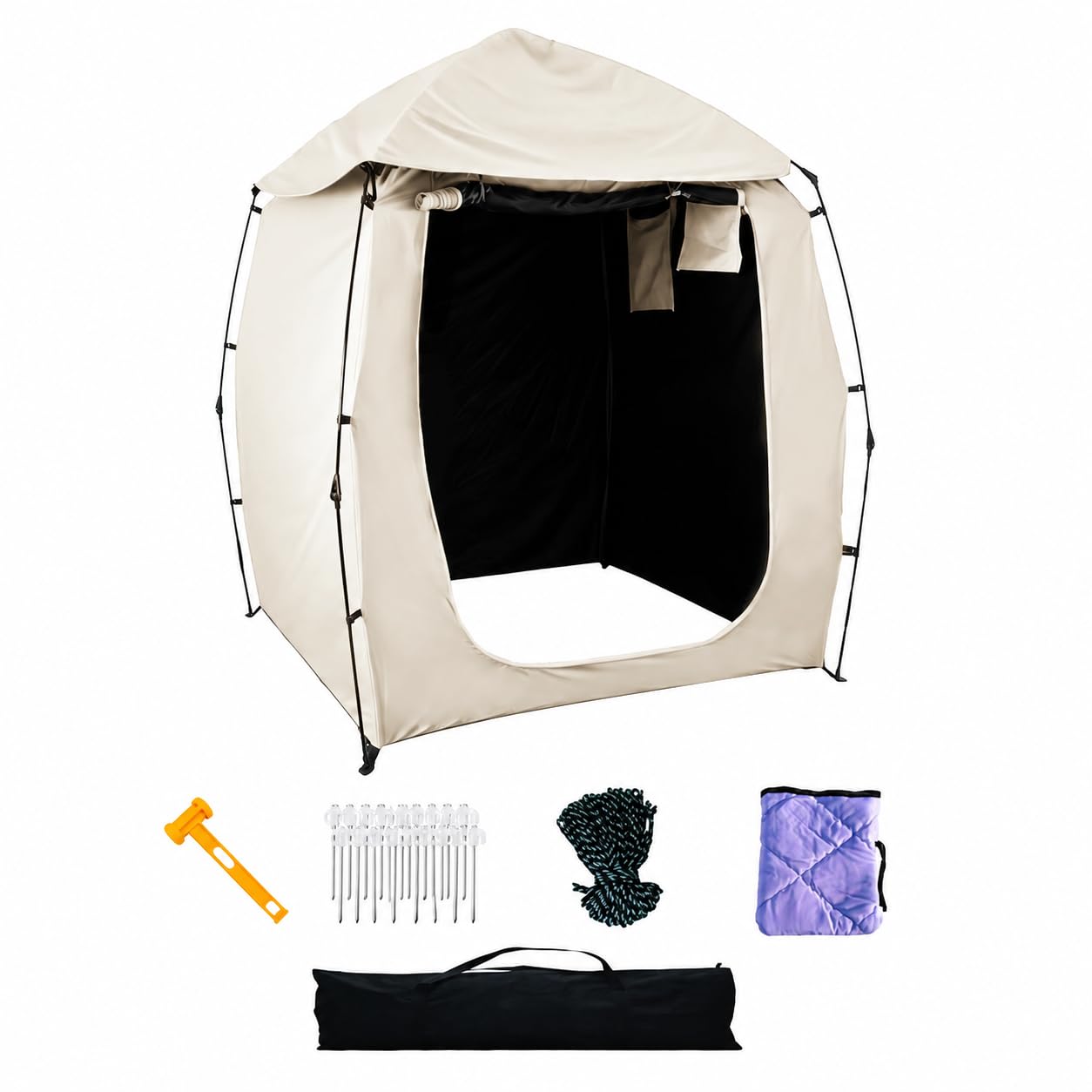 Doccia Up Portatile per Privacy, Impermeabile e Anti, per Campeggio e Attività all'Aperto, Cachi, Con telaio in fibra di vetro e porta a U, aggiornato con colla nera ispessita, Beige