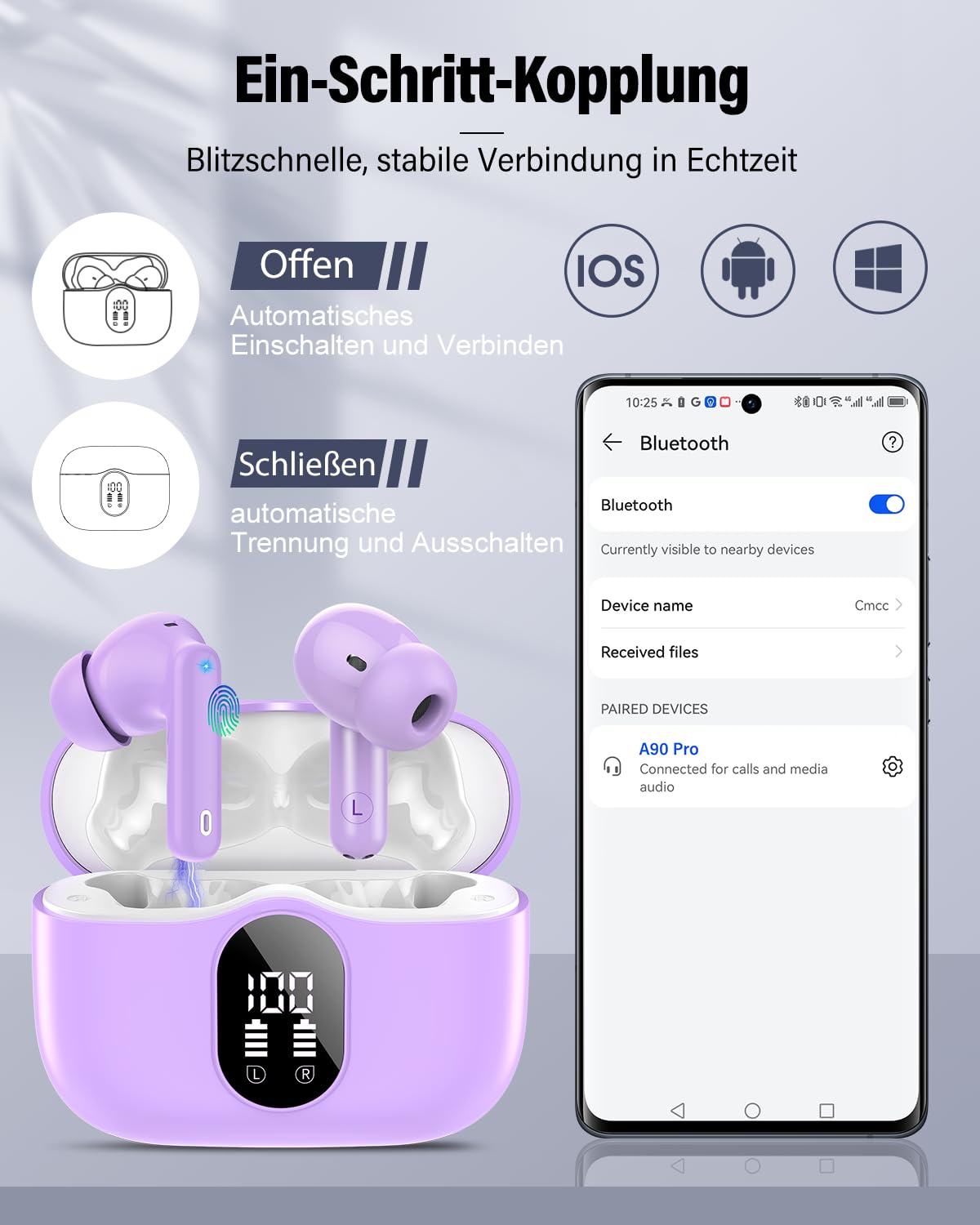 Bluetooth Kopfhörer, Kopfhörer Kabellos Bluetooth 5.4 Sport In Ear Kopfhörer mit App, Wireless Earbuds 40 Std Spielzeit, LED Ladecase, ENC Lärmreduzierung Mic, Tiefer Bass Ohrhörer für IOS/Android