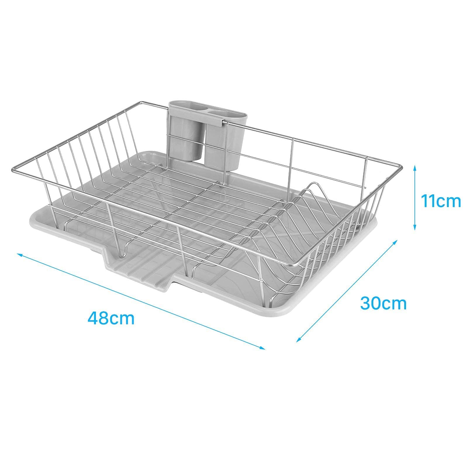 Scolapiatti in Acciaio Inossidabile, Scolapiatti da Lavello con Sgocciola e Porta Posate, Scolapiatti da Appoggio per Lavello, Scolapiatti per Bancone da 48 x 30 x 11 cm