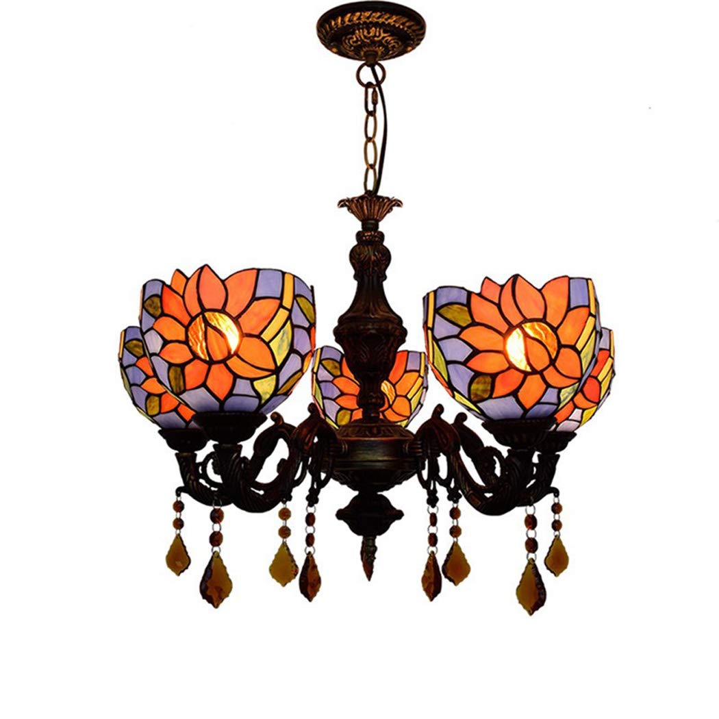 HJRegaFimu Baroque Chandelier Round Pendant Lamp Stained Glass Decorative Ceiling Living/dining Room Balcony Corridor Light 5lights Comfortable Anniversary