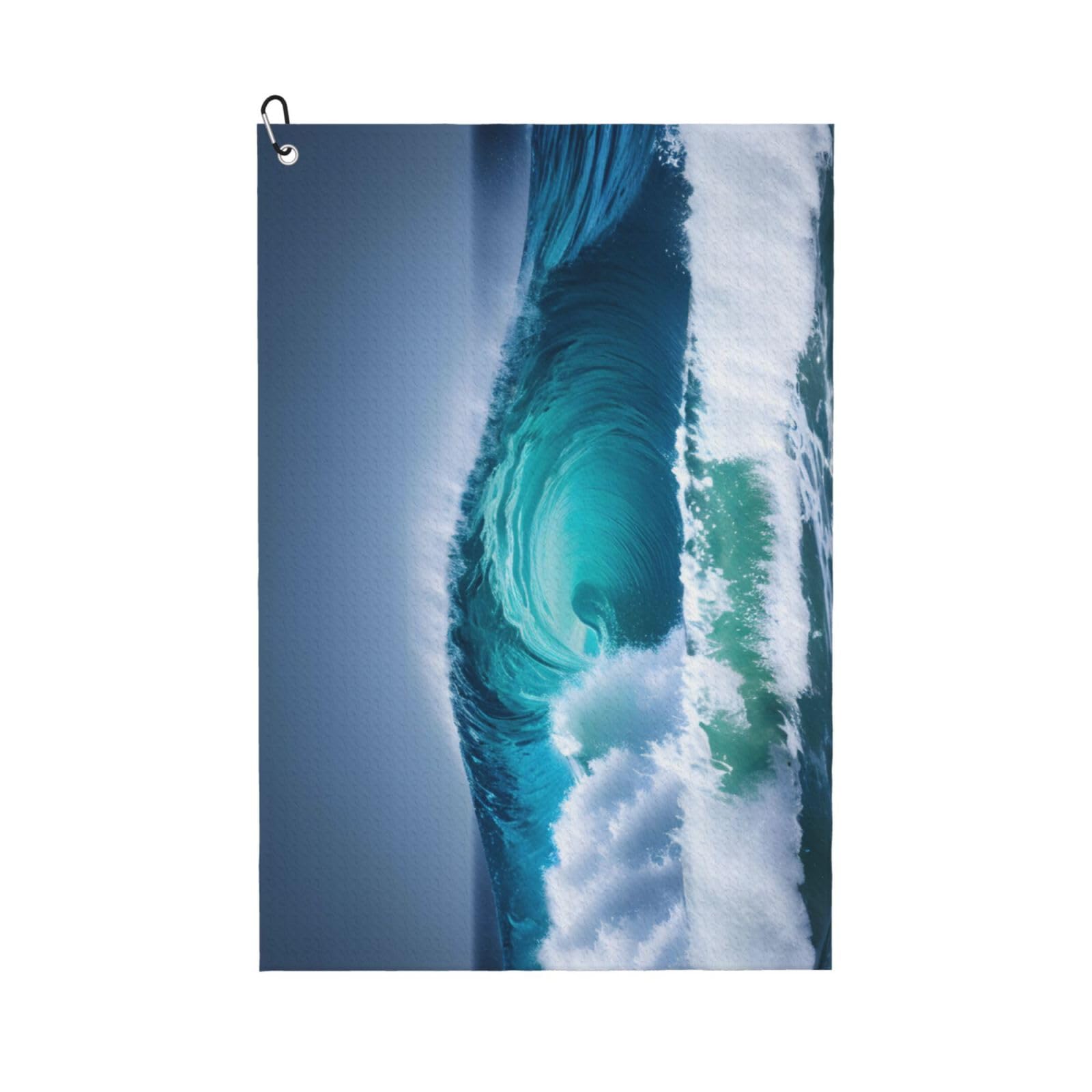 aacxzff Quick-Drying Microfiber Ocean Wave Print Golf Towel with Integrated Carabiner Clip for Unisex 16x24in