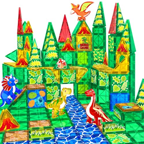 obakaer Dinosaurier Spielzeug, Magnetische Fliesen Kinderspielzeug, STEM Magnetbausteine für 3+ Jahre alte Jungen und Mädchen, Sensorische Montessori Spielzeug für 4 5 6 7 Jahre Kleinkinder, 46 Teile