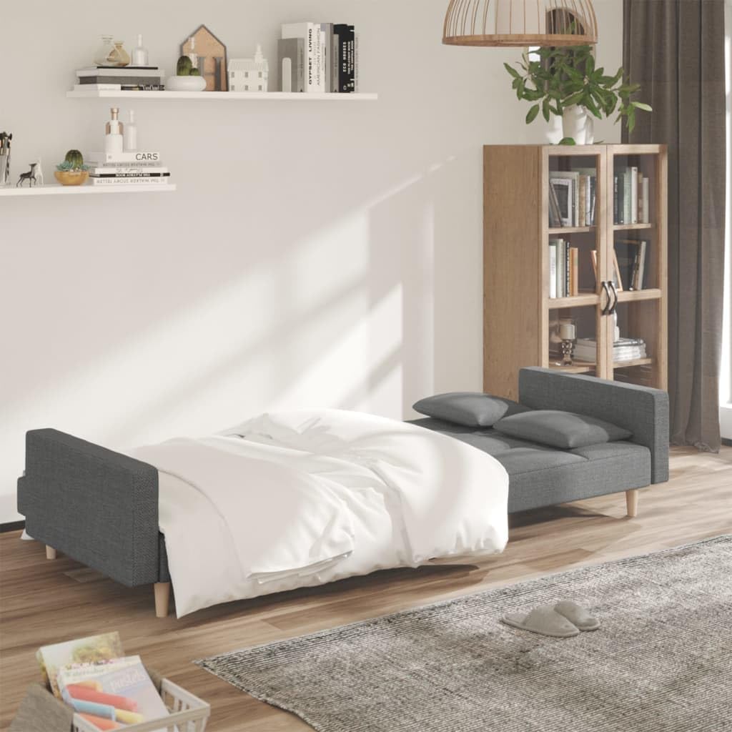 Hommdiy Schlafsofa 2-Sitzer mit 2 Kissen,mit schlaffunktion Hellgrau Stoff