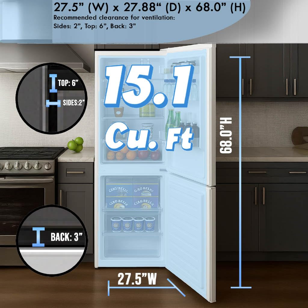 Summit 28" Bottom Freezer Refrigerator, Refrigerator- Freezer, Energy Star, White - FFBF151W (Right Hand Door) on Fridge.com