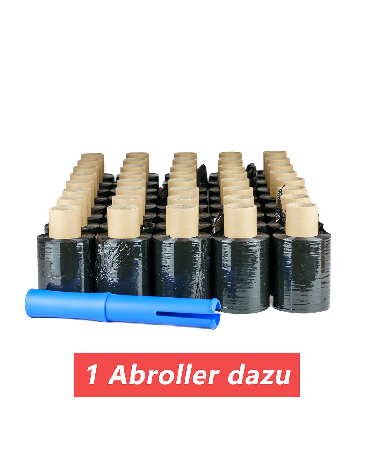 Mini Stretchfolie schwarz - 40x Stretchfolienrolle + Abroller - Wickelfolie - Handstretchfolie 150 Meter lang und 10 cm Breit - Verpackungsmaterial - Verpackungsfolie auf Rolle (2)