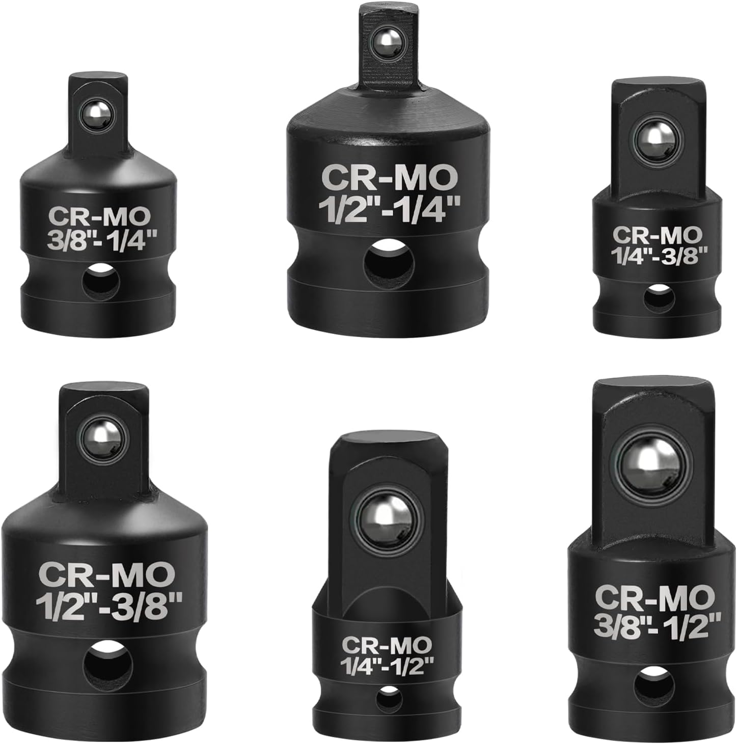 6PCS Impact Socket Adapter and Reducer Set,1/4", 3/8", 1/2" Impact Adapter Set Chrome Vanadium Steel Ratchet/Socket Conversion Kit (Impact-Black)
