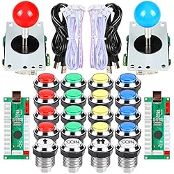 Juego De Dos Lamparas Para Salon EG STARTS 2 jugadores Classic Arcade Contest DIY Kits USB Encoder to PC 5 Pin Joystick + Chrome LED iluminado Pulsador 1 y 2 jugadores Botones de monedas para Arcade Mame Raspberry Pi 2 3 3B Games
