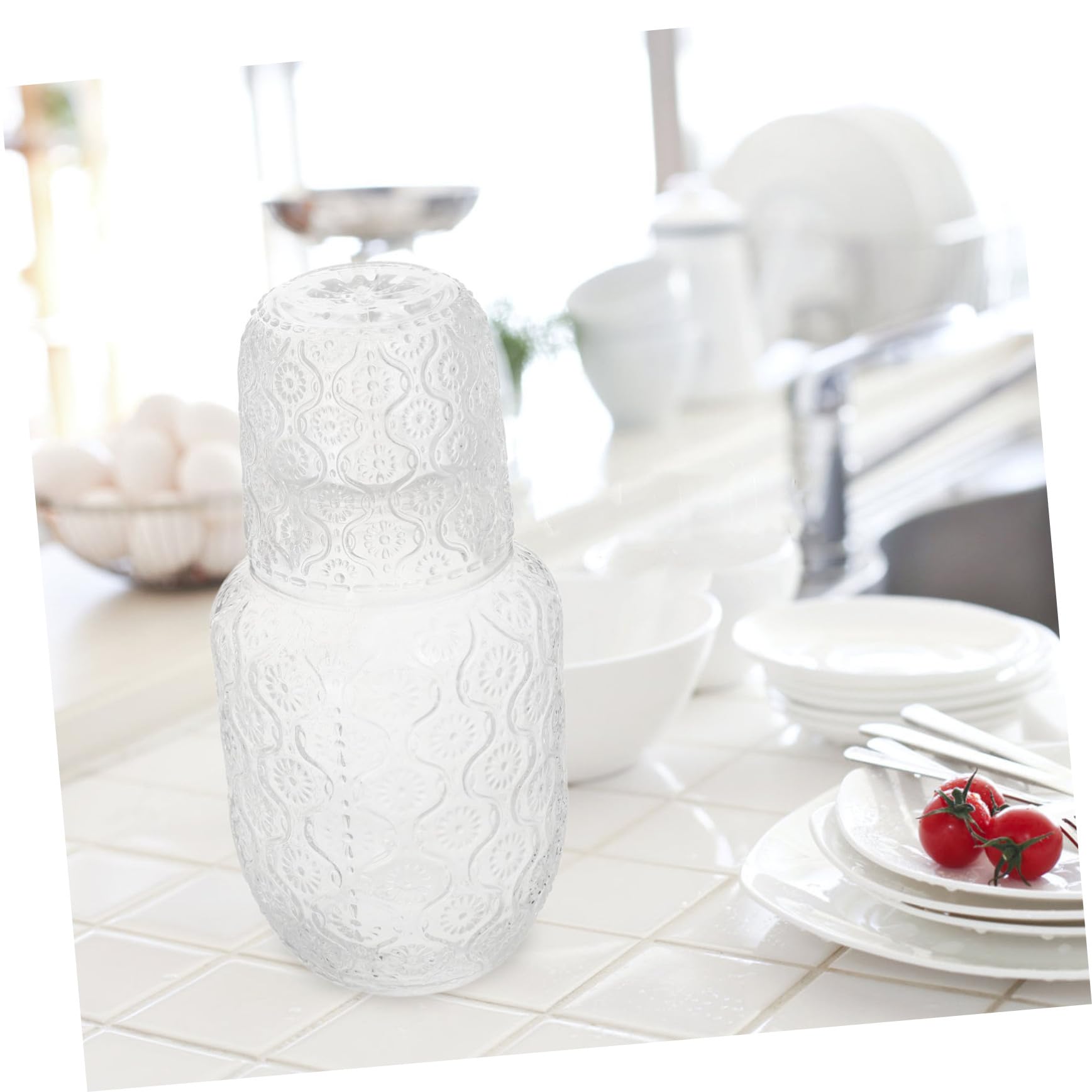 Jarra de Agua Nocturna de Vidrio 600ml con Vaso 2 Piezas