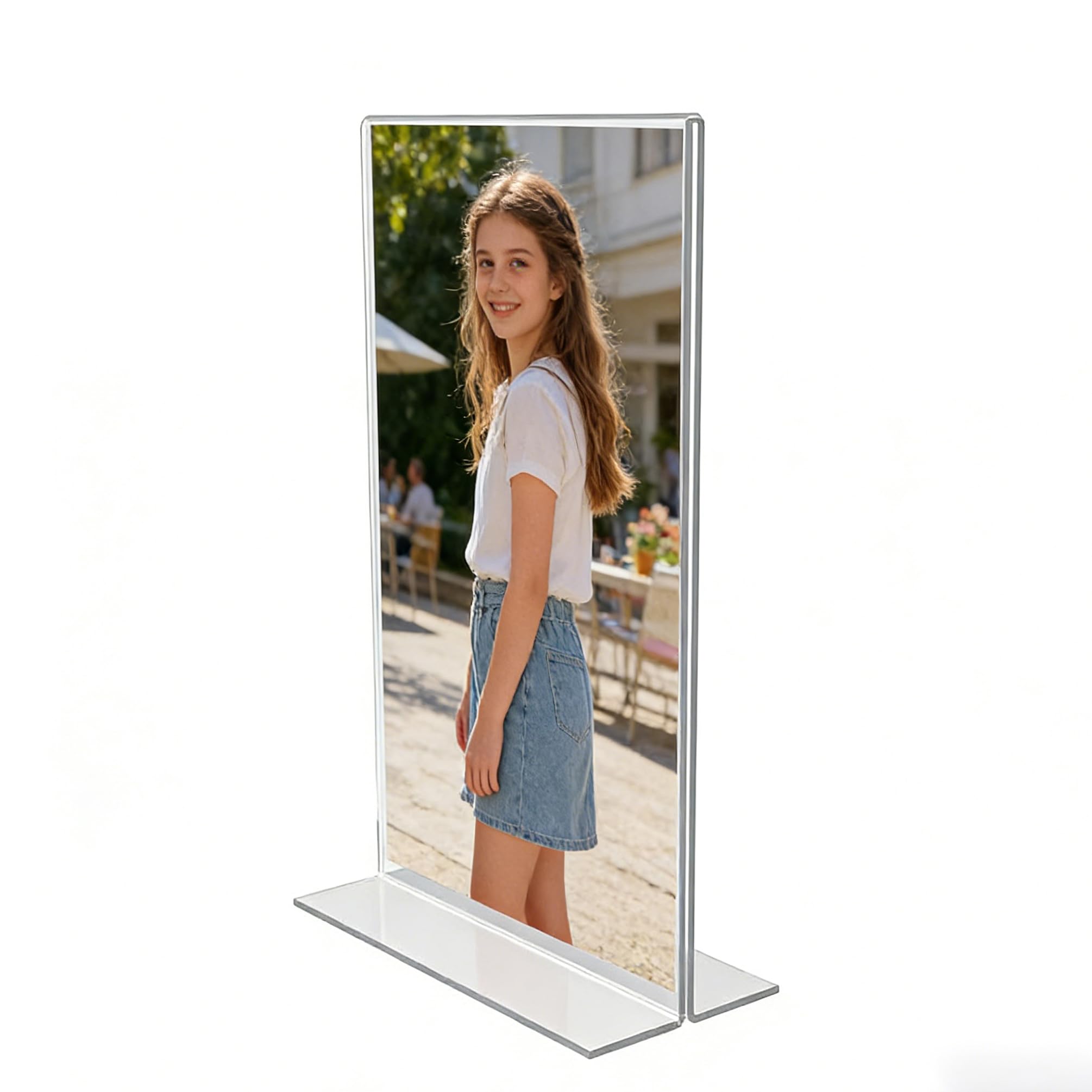 FixtureDisplays® 24PK 5.5 x 8.5" Clear Acrylic Sign Holder for Tabletops, Vertical Table Tent Frame Photo Sign Menu, Bottom Insert 11193-2-5.5X8.5-