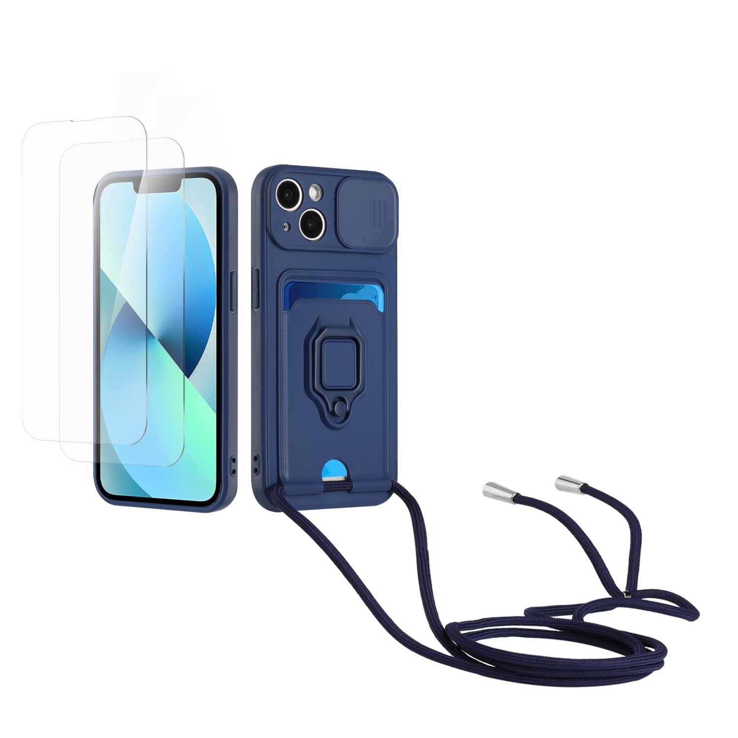 Kaslly Funda con Cuerda para Samsung Galaxy A35+[2 Pack Protector Pantalla],Case con Ranura para Tarjetas,Cubierta de Cámara Deslizante Proteger,Doble Cara Protección-Negro — view 20