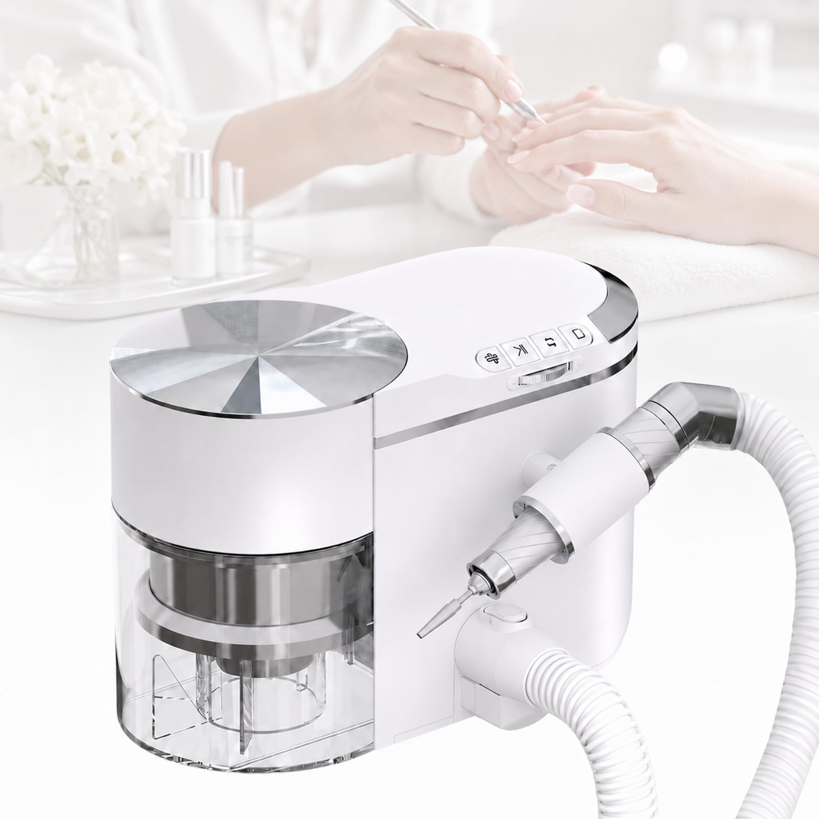 Aspiratore Integrato con Trapano Elettrico Unghie 2-in-1 | 30.000 Giri/Min | ≤68db Ultra Silenzioso | 4 Controlli Intuitivi | Angolazione Adattabile | Per Smaltisti