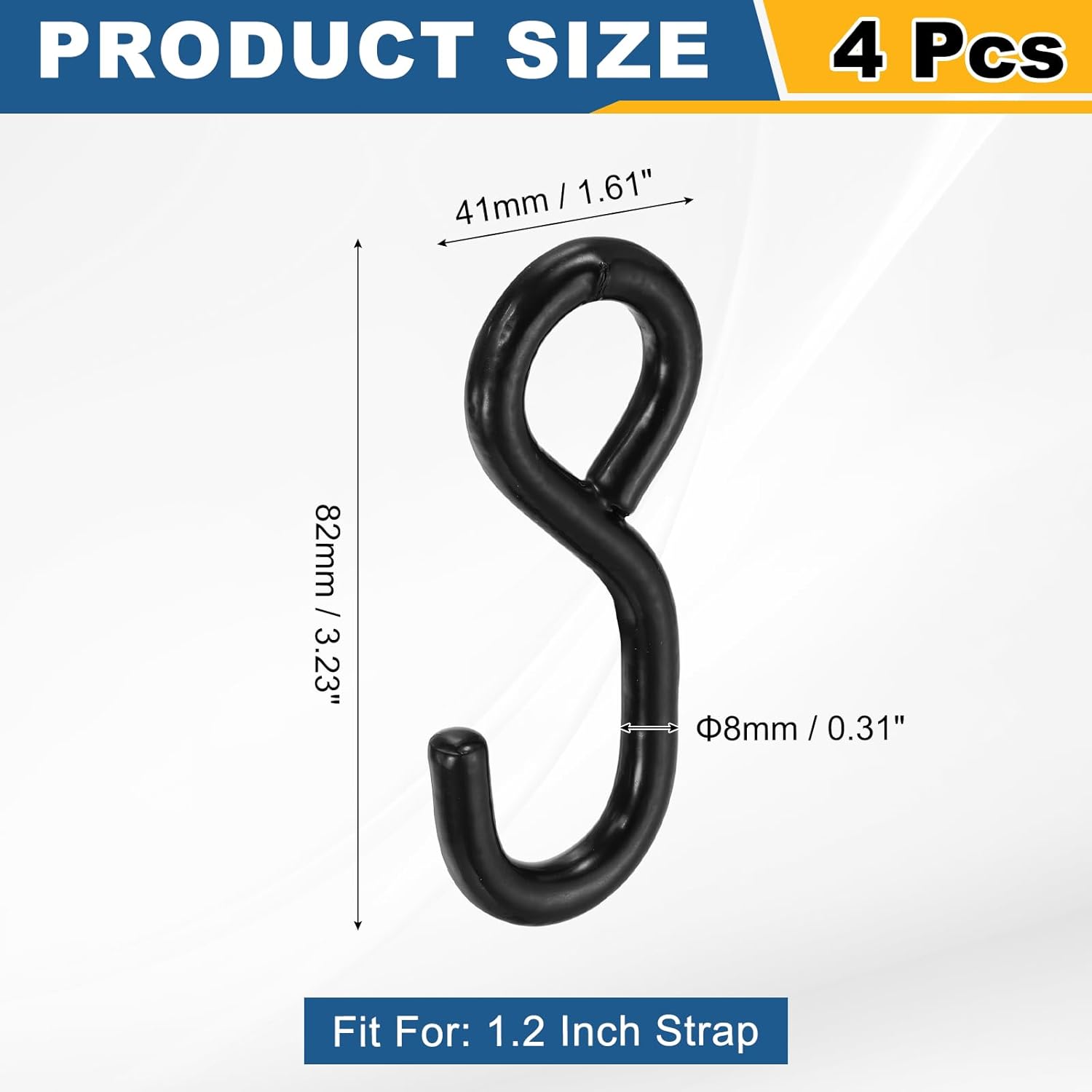 uxcell 4Pcs S Hook Hook, 10.3mm Dia 3307 lbs Ratchet Strap Tie Down Hook for 1.2" Tie Down Straps Wedding, Cars Trucks Trailers Binder Accessories