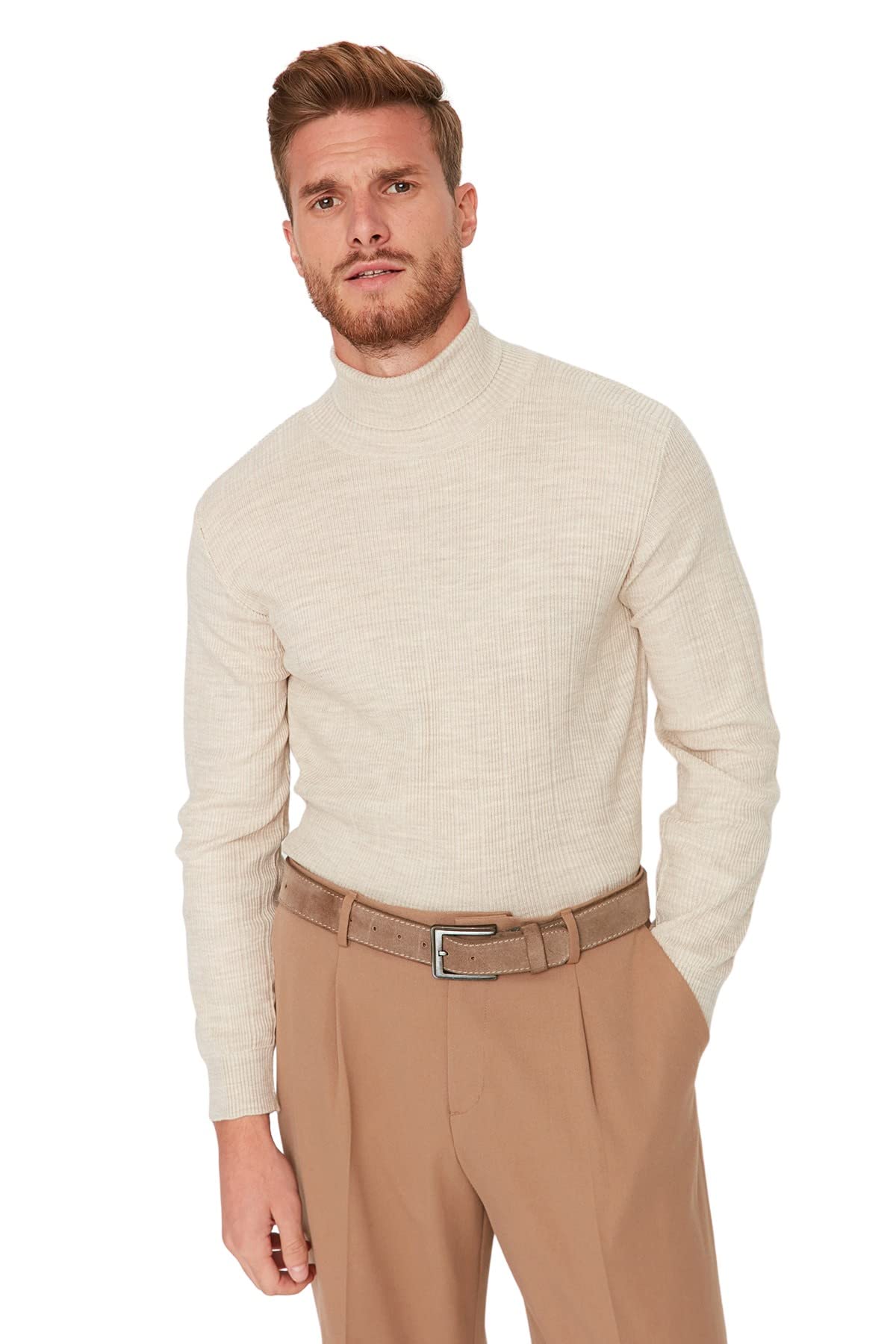Trendyol Man Regular fit Basic Turtleneck Knitwear Sweater Beige