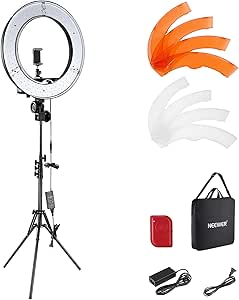 NEEWER Ring Light 18inch Kit: 55W 5600K Professional LED with Stand and Phone Holder, Soft Tube &amp; Bag for Tattoo Lash Extension Barber Makeup Artist Studio Video Photography Lighting, RL-18