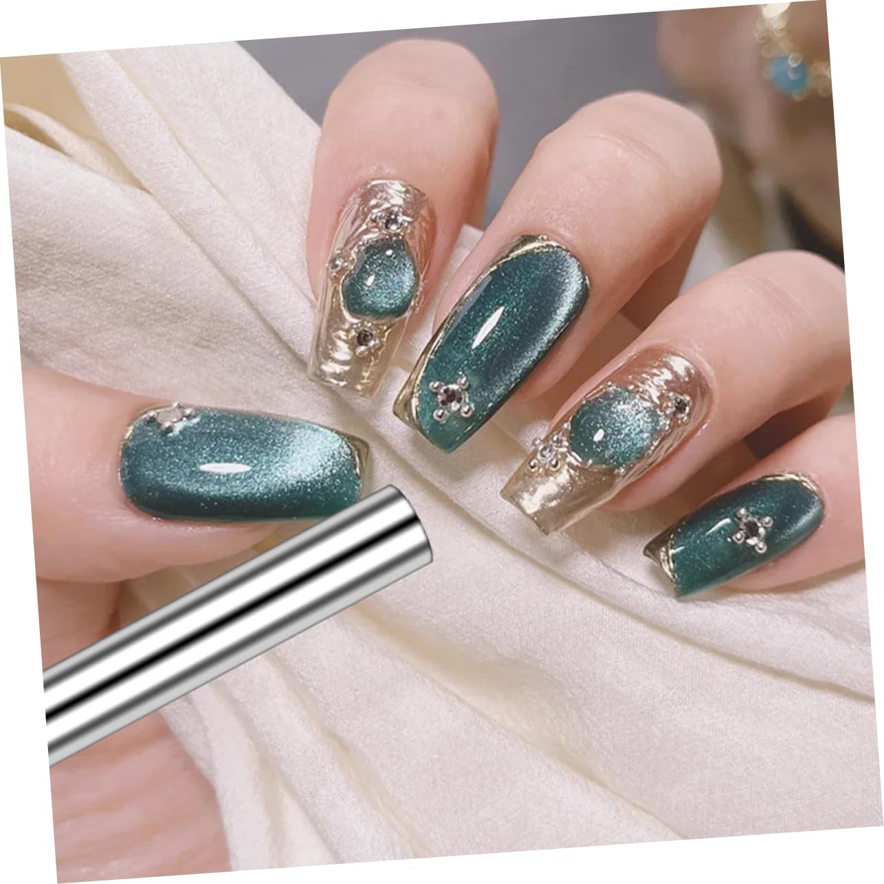 Healeved 2 Set Di Magneti Per Unghie in Acciaio Inossidabile Per Nail Art A Forma Di Occhio Di Gatto Strumento Magnetico Rapido Per Unghie 3 Pezzi * 2