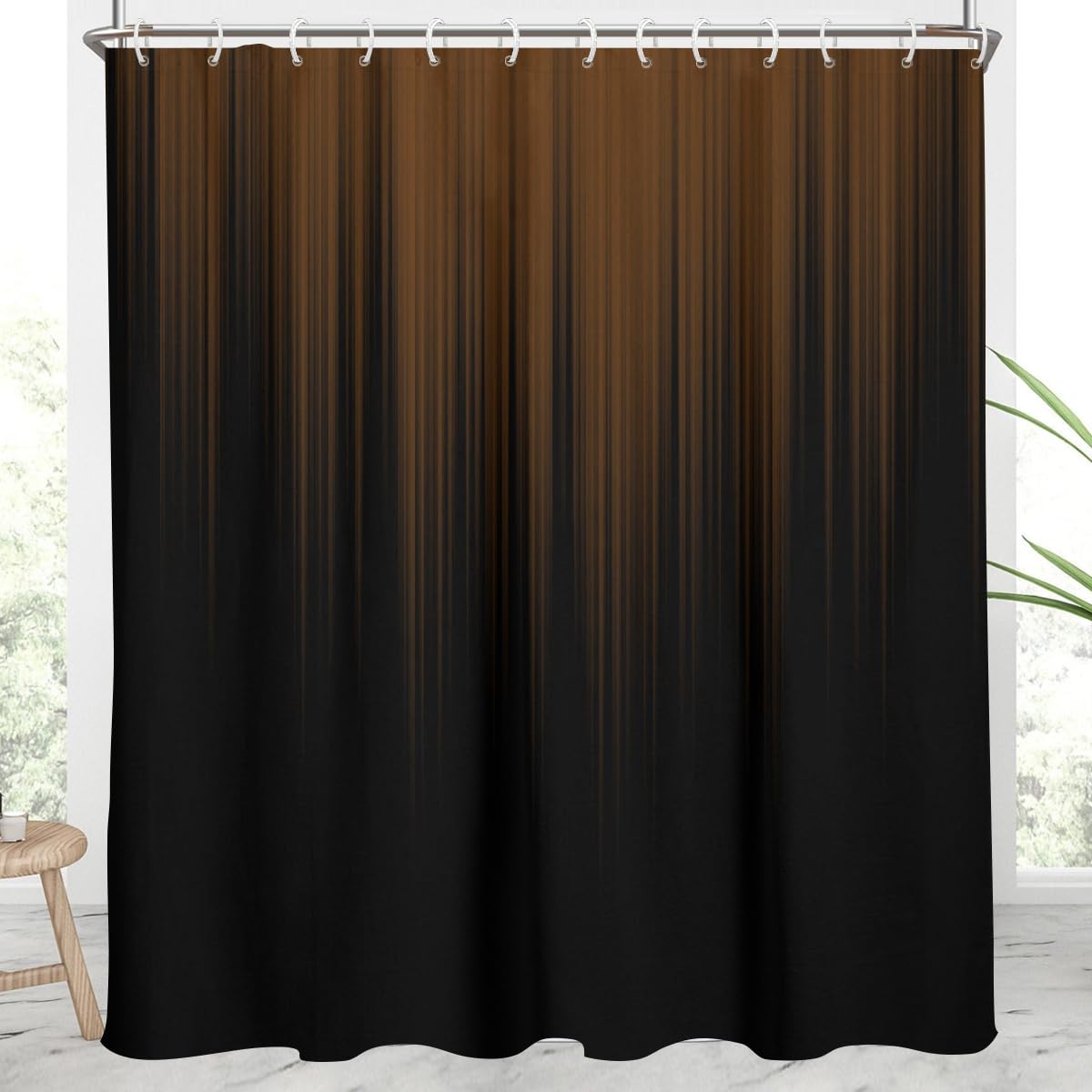 AAtter Brown and Black Shower Curtain Abstract Dark Ombre Minimalist Gothic Cool Unique Mens Terracotta Striped Art Extra Long XL Large Home Bathroom