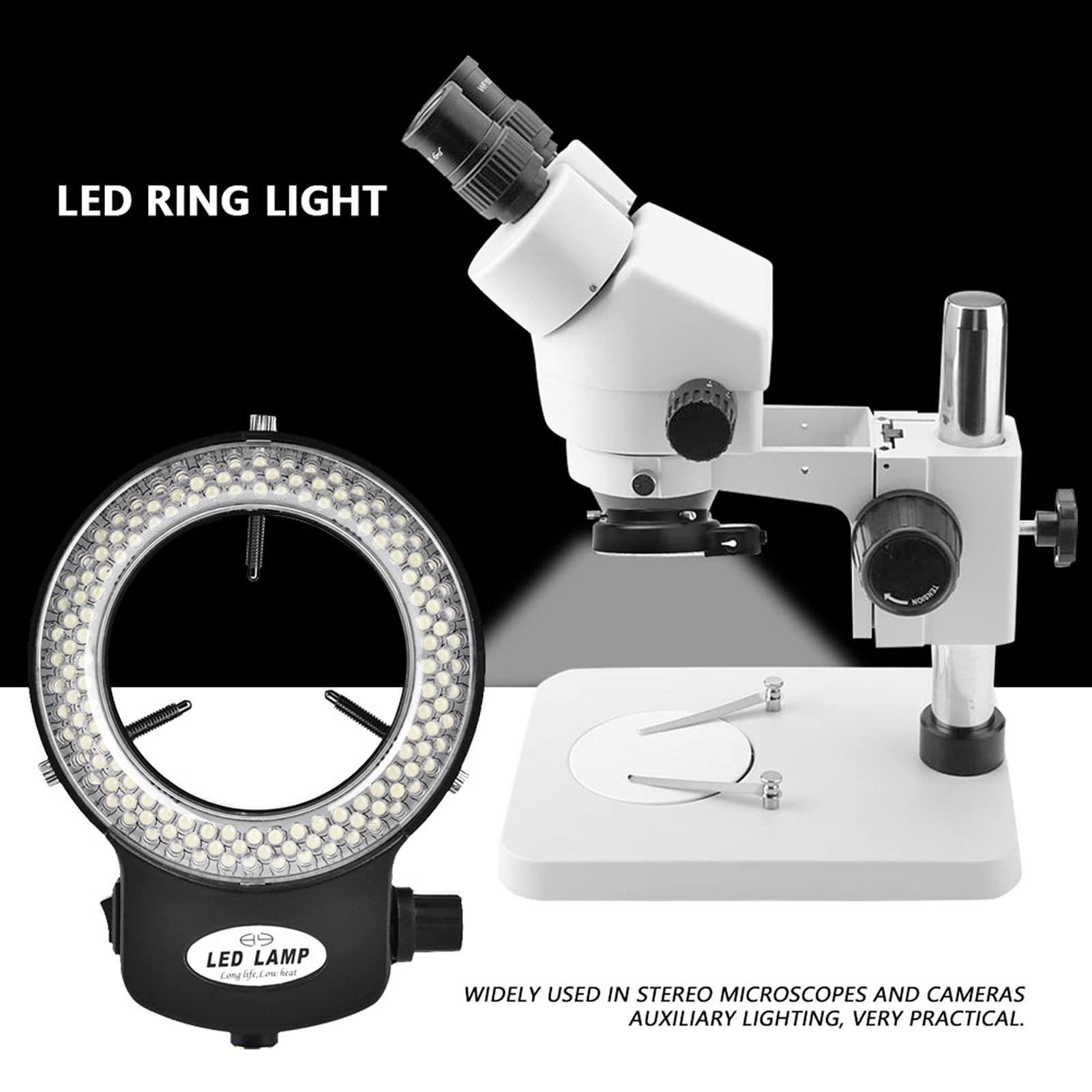 Cámara LED Industrial con Luz de Anillo LED, Cámara de Microscopio óptico con 144 Perlas LED Fuente de luz Brillo Ajustable Más de 18000LUX(EU Plug-Negro)