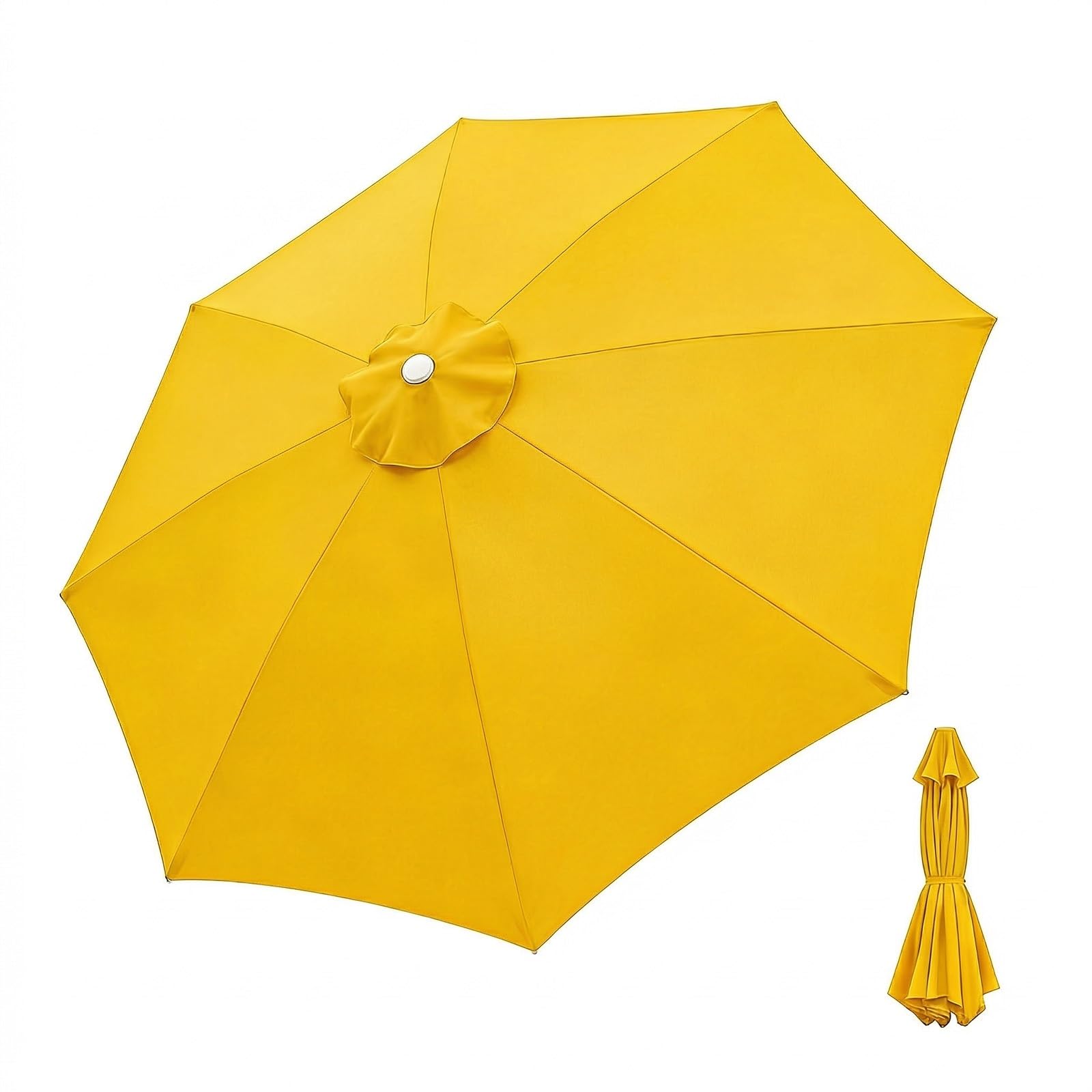 2-4m Replacement Parasol Canopy for Garden Umbrella, 6/8 Arms Patio Anti-UV Umbrella Fabric Replacement Parasol Fabric Cover for Outdoor Market, Waterproof Polyester Cloth(Yellow,3.30m/8 Arms)