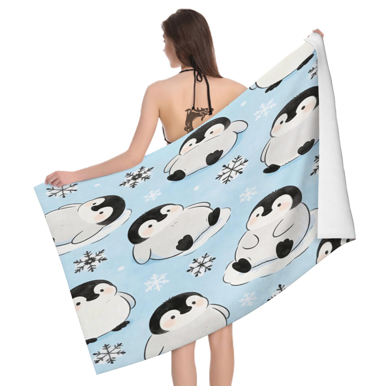 Leichong 3D Penguin Print Beach Towel Large Microfiber Soft Quick Dry for Adults, Cute Animals Bath Towel Lightweight Soft Absorbent for Travel Swimming Pool Sports, 80 x 160 cm