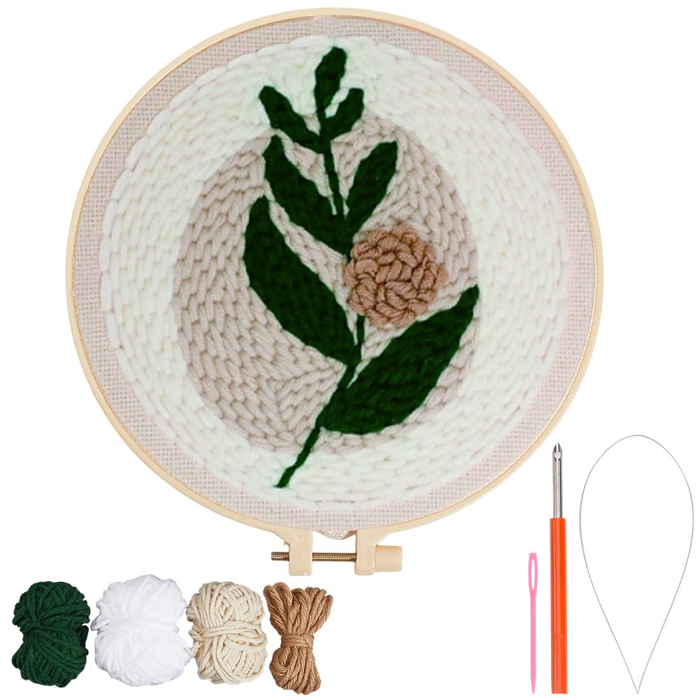 Kit de Agujas para Perforar Hojas Kits de Bordado con Punzón de Hilo Y Estante de Madera Agujas de Coser Patrones de Tela de Bordado Estampados para Adultos Y Principiantes Confección de Pren