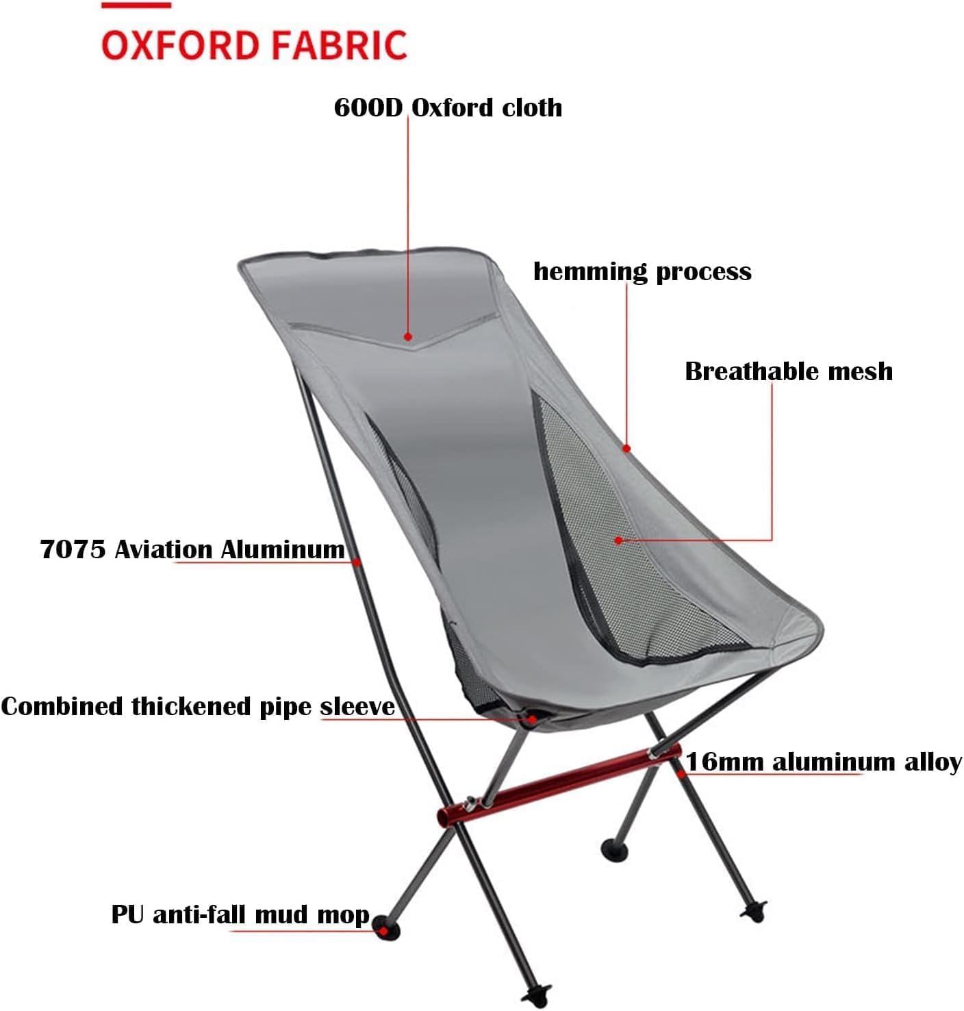 Gartenstuhl Klappstuhl mit Tragetasche, ultraleichter Campingstuhl mit Halterung aus Aluminiumlegierung, atmungsaktiver Strandkorb aus hochdichtem Mesh Angelstuhl