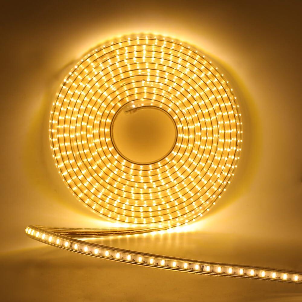 Tira LED Regulable 220V [10M, Blanco cálido 3000-3500K], flexible e impermeable IP65, SMD3014, 120 LEDs/m, CRI85+, recortable cada 1 metro, decoración para hogar y tienda