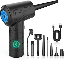 Espanador de Ar Elétrico Sem Fio - 3 Velocidades (22000-51000 RPM), Limpeza Eficiente para Teclados, Carros, Eletrônicos, USB Recarregável, 2000mAh, 35 Minutos de Uso Contínuo