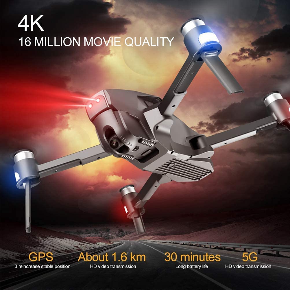 GPS Drone with 4K Camera for Adults RC Drones Quadcopter Head with Shock Absorber 28Mins Flight Time Brushless Motor 120° Wide Angle 90 Adjustable Foldable Drone