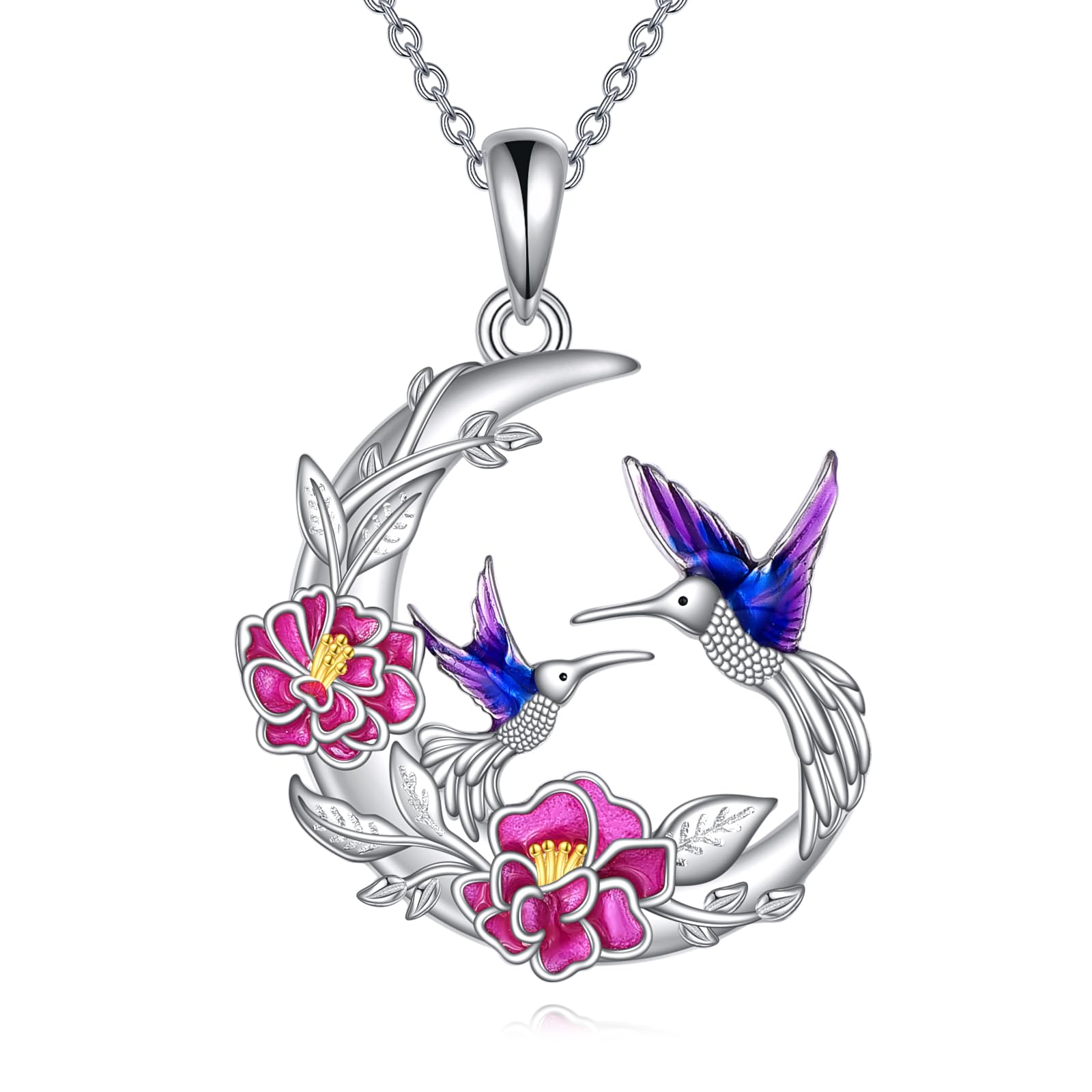 YAFEINI Kolibri Kette für Damen 925 Sterling Silber Kolibri Anhänger Halskette Mutter und Tochter Kette Kolibri Blumen Schmuck Geschenke für Frauen Mädchen