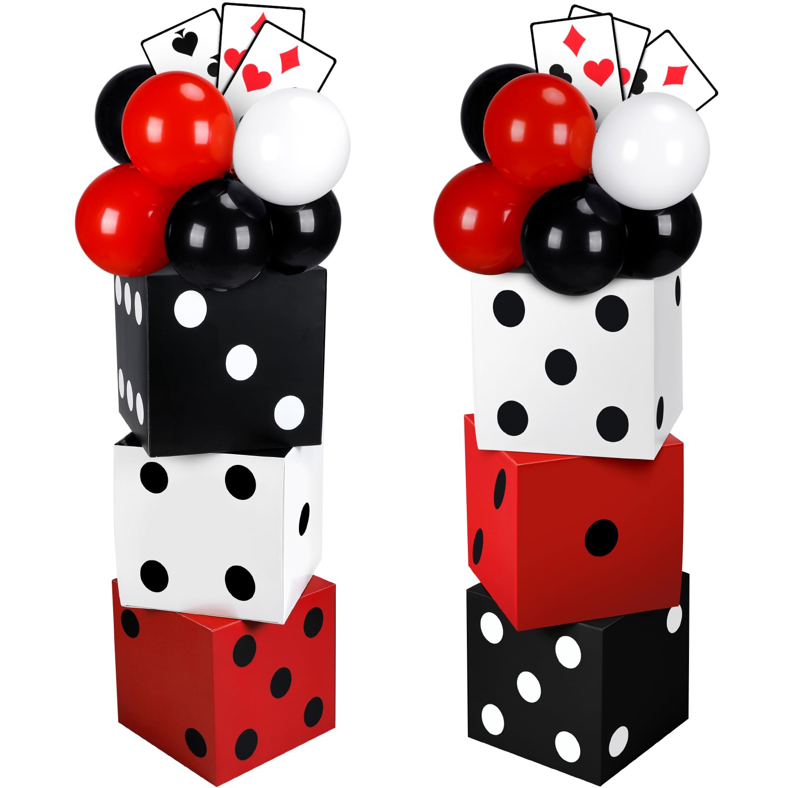 60 Pcs Casino Night Themed Party Decorations Set 6 Pcs 11 Inch Large Casino Dice Favor Boxes 6 Jumbo Poker Cards 48 Red Black White Balloon for Las Vegas Game Night Birthday Party Decor