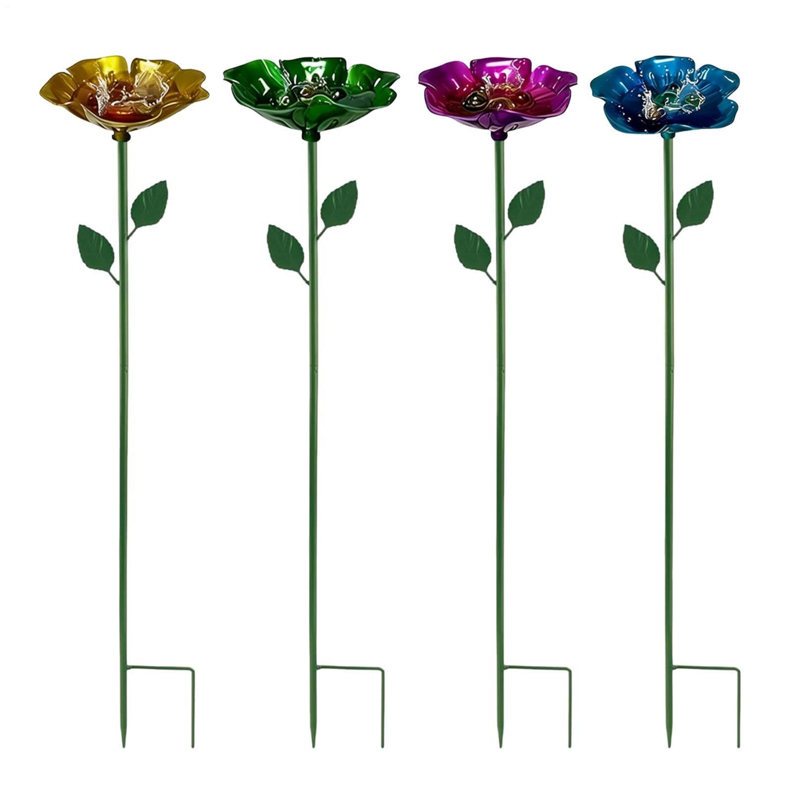 Set of 4 Bee Watering Station - Metal Flower Water Feeder for Bees and Pollinators, Outdoor Garden Hydration Solution for Backyard, Farm, Patio, Lawn, Pathway, Driveway, Balcony, Rust-Resistant Design
