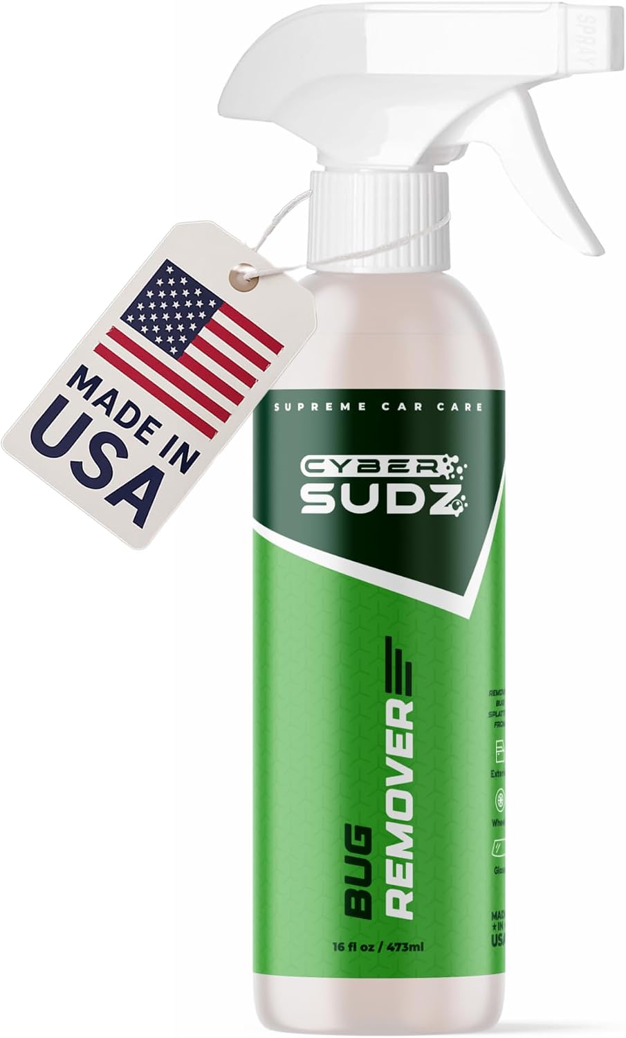 CyberSudZ Bug Remover Spray for Cars - Dissolves Bug Splatter, Bird Poop, Tar, Road Grime | Safe on Paint, Chrome, Glass, pH Neutral 16oz