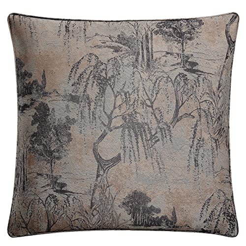 HiEnd Accents Pastoral Jacquard Euro Sham Pillow Cover, 27x27 inch, Rose Metallic Tree Floral Abstract Pattern, Modern Style Luxury Bedding