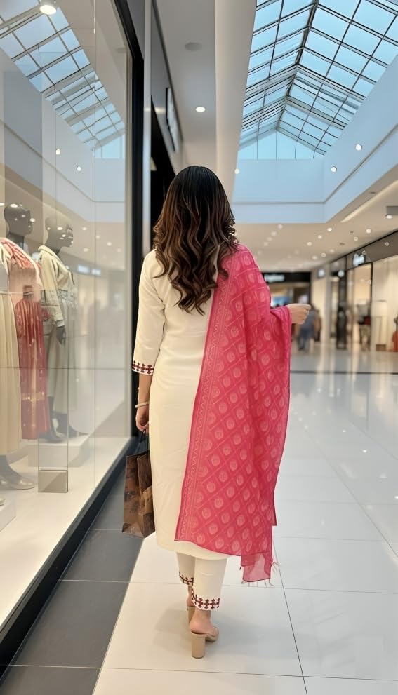 Ensemble de pantalon Kurta en pur coton Chanderi de qualité supérieure - 3