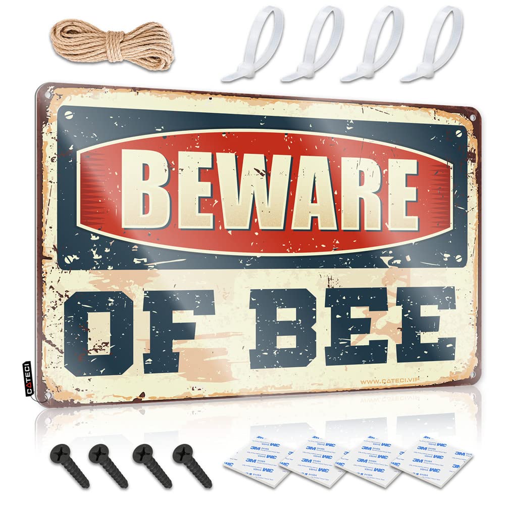 Vintage Metal Signs Funny Beware Of Bee Sign Funny Office Signs Metal Sign Decor Vintage(30X40CM)